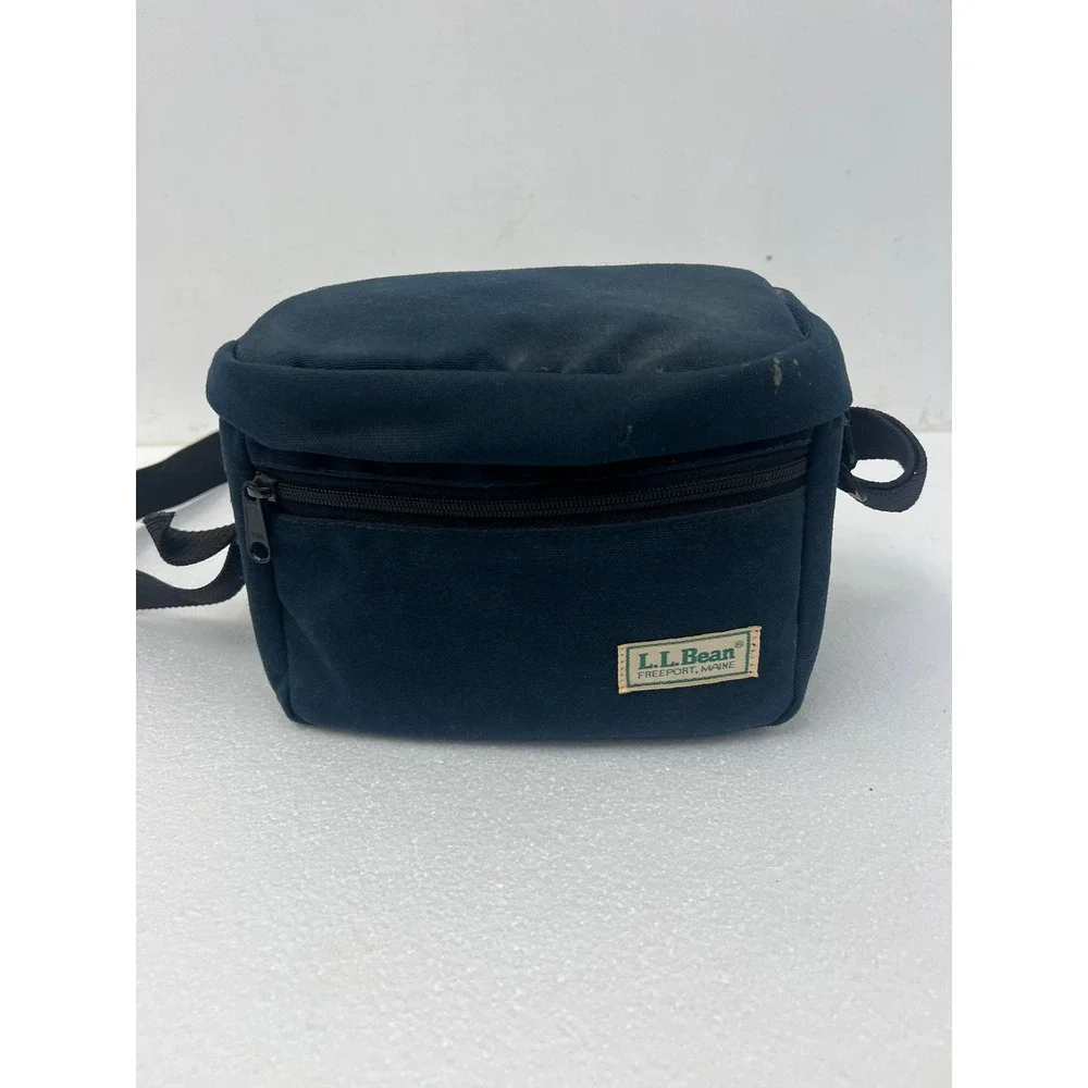 LL Bean Vintage Camera Bag Navy Blue Padded Canvas Shoulder Strap Freeport Maine